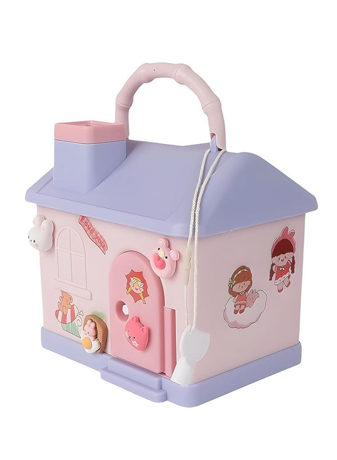 RETRIX House Shaped Piggy Bank for Kids with 3D Steaker - Cute Money Saving Box with Lock & Keys - Home Style Coin & Cash Bank with Handle - Best Gift for Girls & Boys (Pink) - Image 4